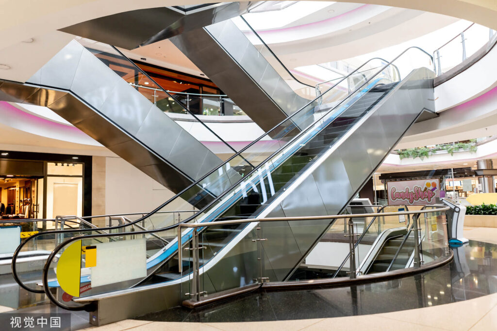 Shopping center escalator